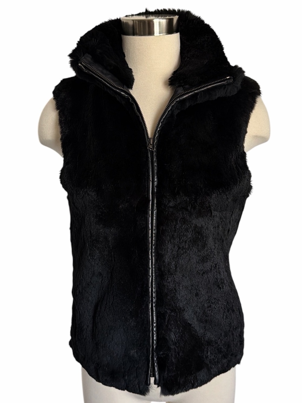 Theory Black Faux Fur Zip Vest